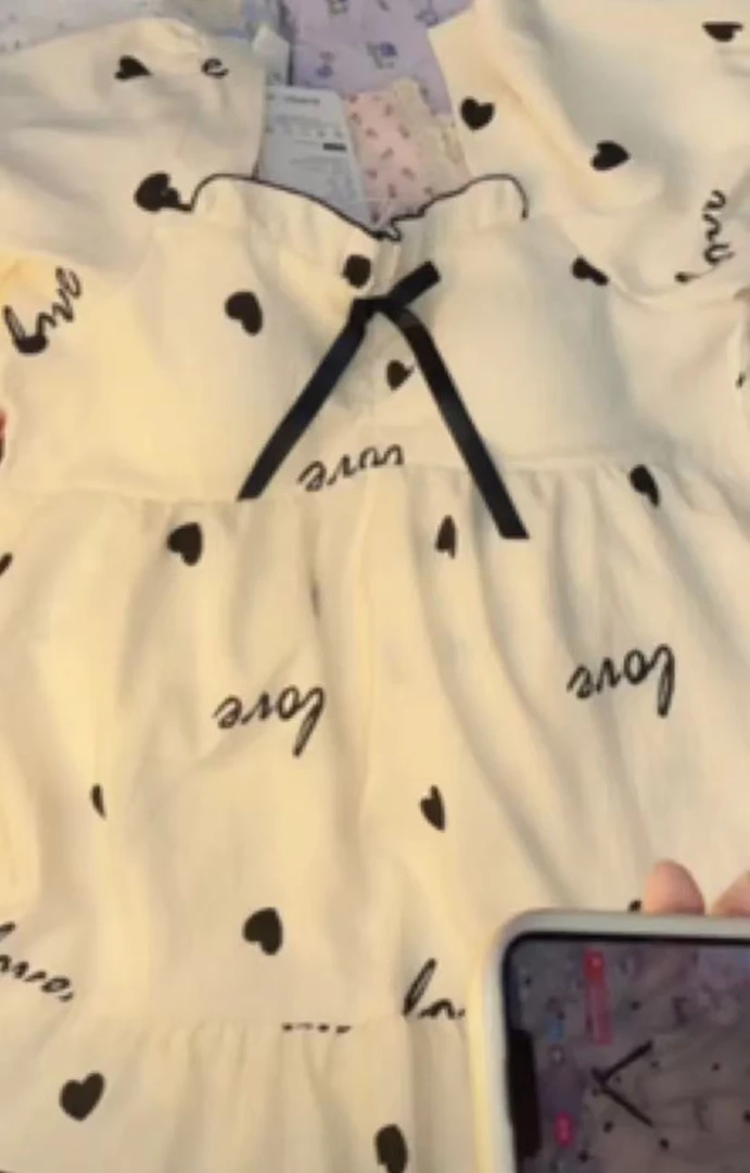 【14】D462黑白爱心长袖长裤带胸垫睡衣家居服套装 云朵棉少女春秋