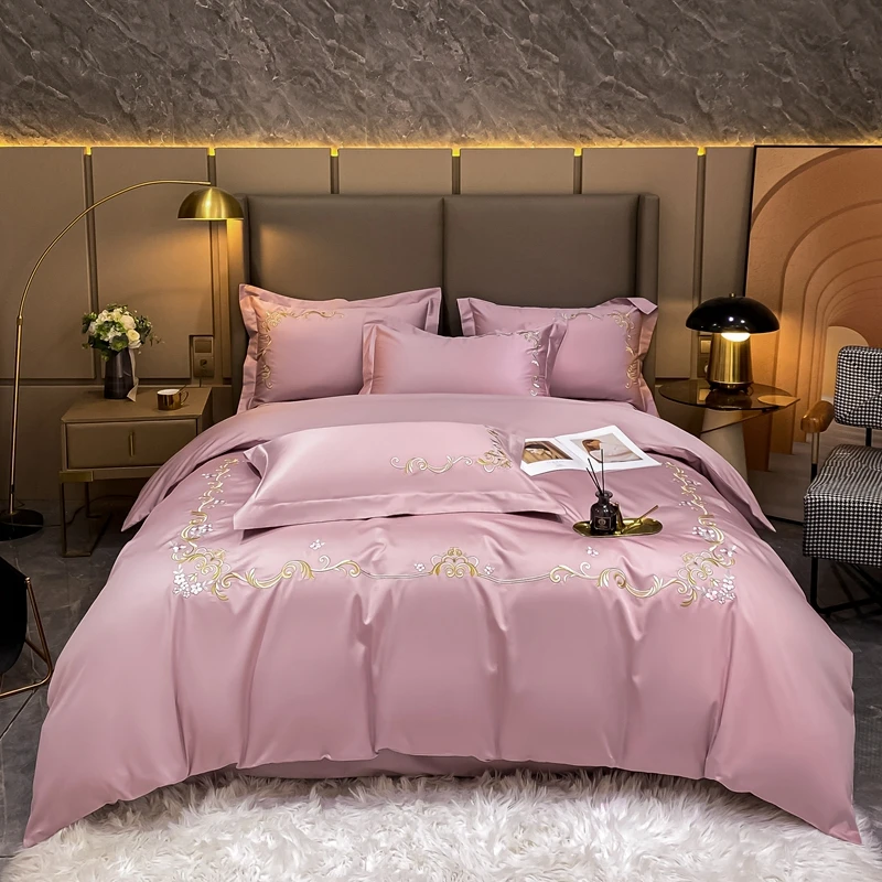 【沐梵家居】粉丝福利！轻奢纯色刺绣款全棉宽边加密四件套-卡洛琳