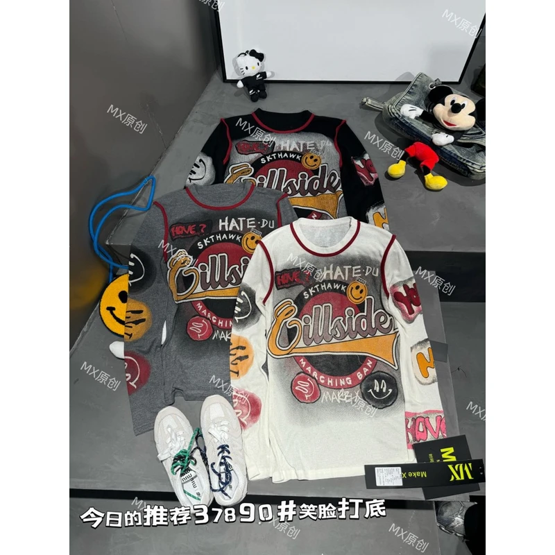 MX欧货潮牌2025春季新款字母笑脸修身打底衫女百搭37890