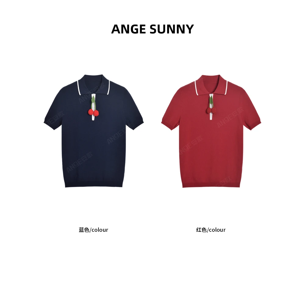 ANGE SUNNY【蔡依林同款 樱桃POLO衫】华伦家樱桃挂坠半拉链针织衫