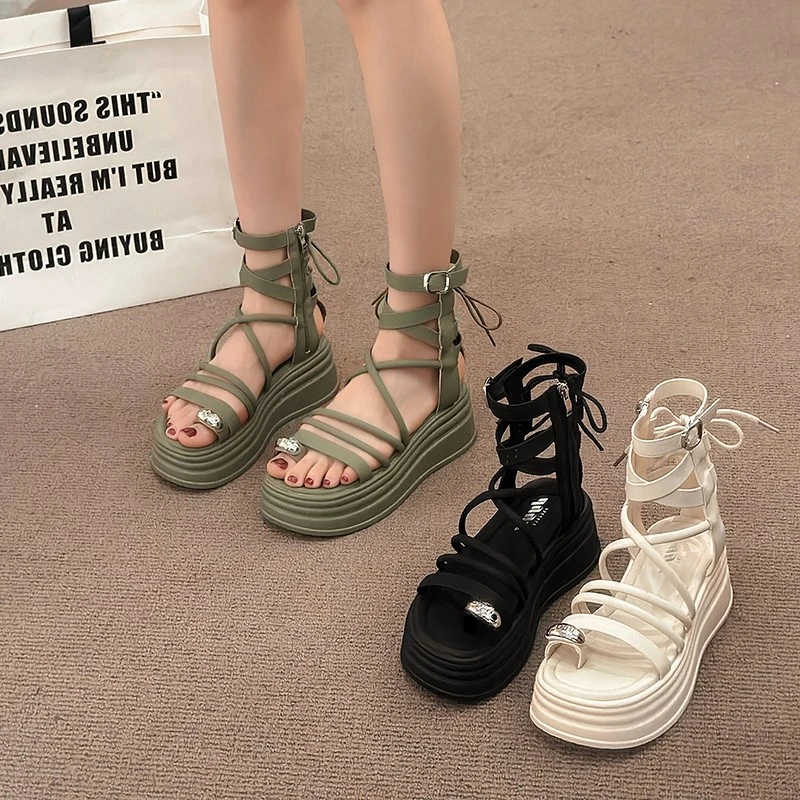 凉鞋时尚百搭夏季厚底高帮罗马鞋网红凉鞋时尚百搭夏季厚底高帮