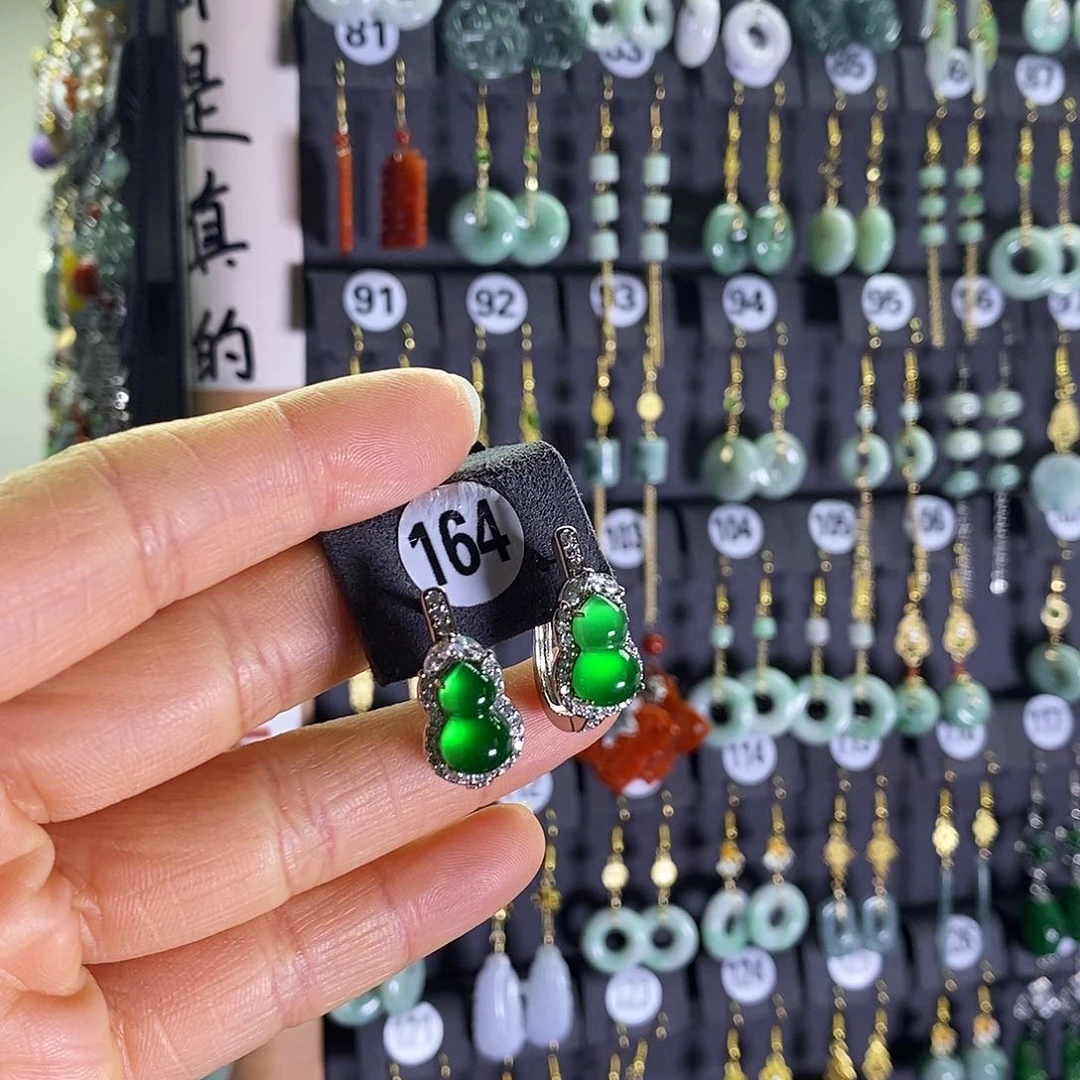 银S925镶嵌翡翠耳饰164