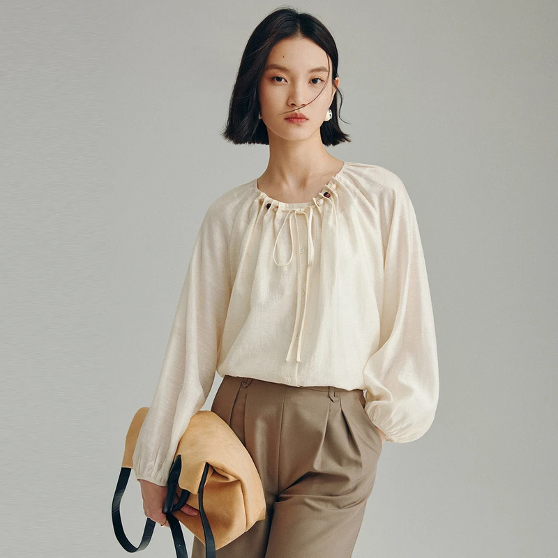 【粉丝专享】MOFAN摩凡秋新款奶油米蕾丝衫/雪纺衫MDX572995