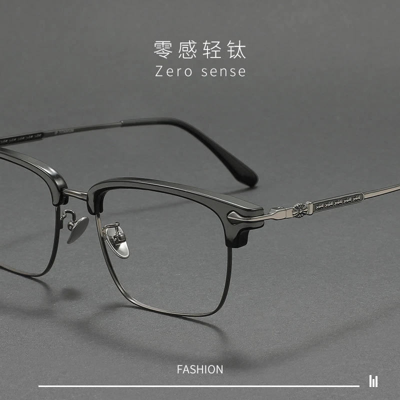 纯钛超轻时尚半框韩版男女同款高级感眼镜方圆框88116