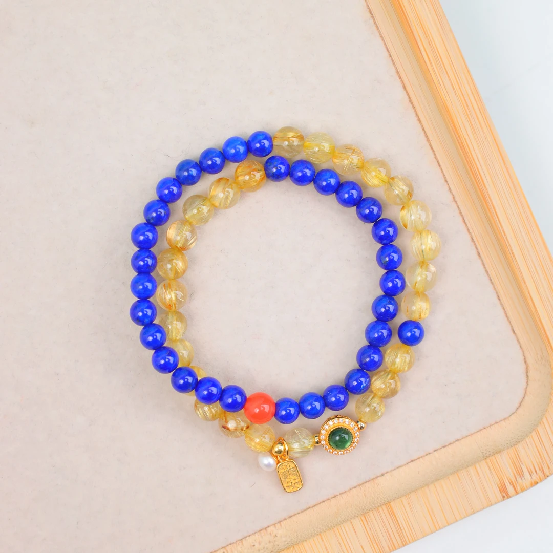 【琪琪珠宝】时尚百搭青金石珍珠双拼diy手串