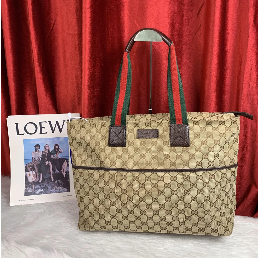 95新 GUCCI/古驰 老花帆布红绿手提托特/EE10518071/8071
