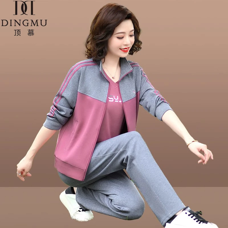 妈妈春装女款爆款2025新款外套中老年运动服套装女春秋三件套上衣