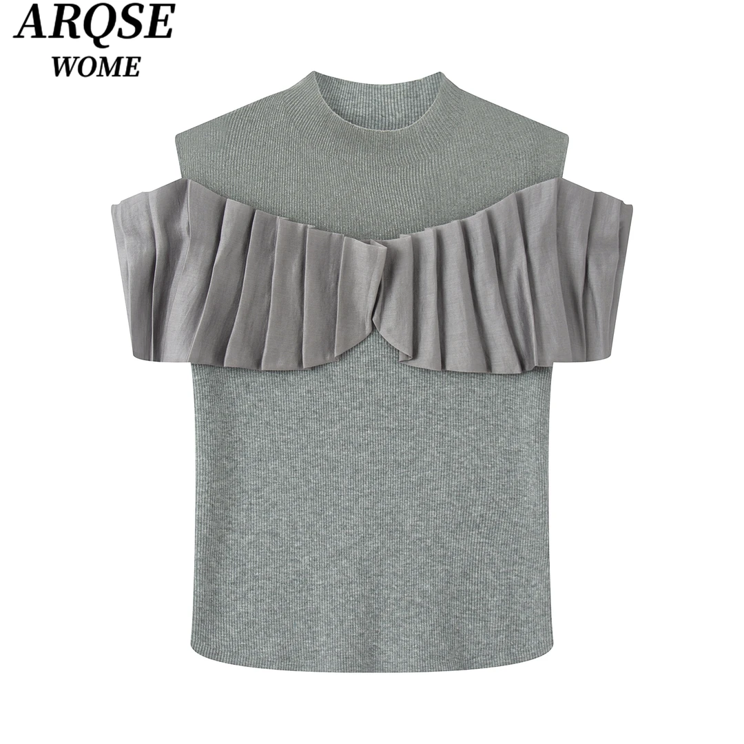 【艾家商场同款】2025夏季新品气质无袖拼接针织衫上衣女3306