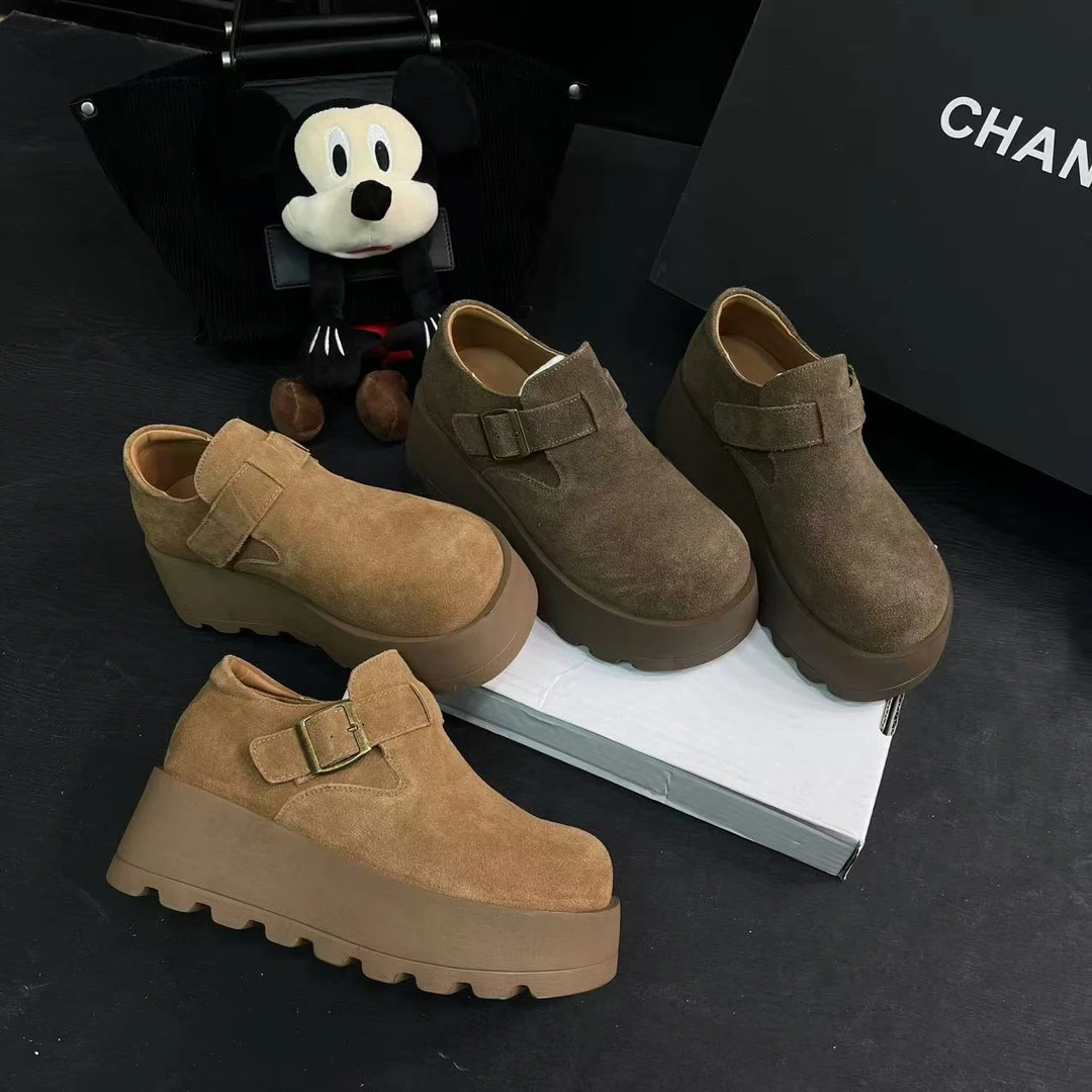 【奶栗乌木】小个子厚底勃肯鞋女2025春季新款复古百搭乐福鞋88113
