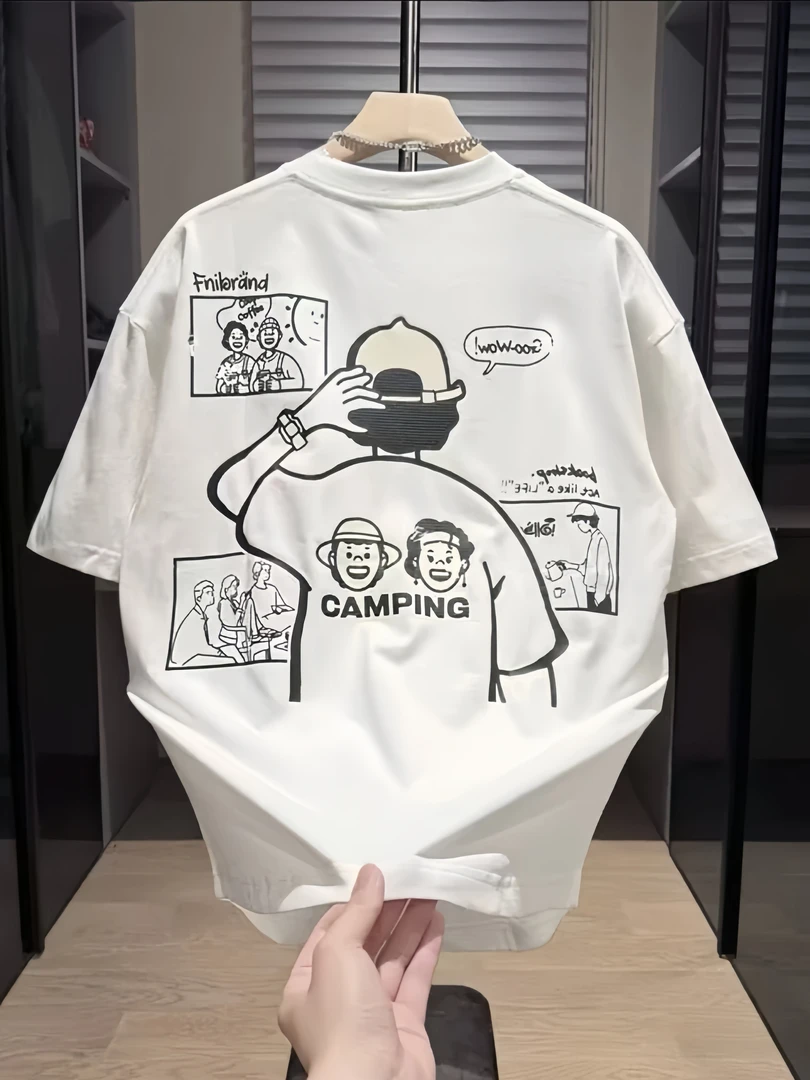 时尚春夏季新款男士高级潮牌短袖帅气青年品质轻奢圆领T恤上衣