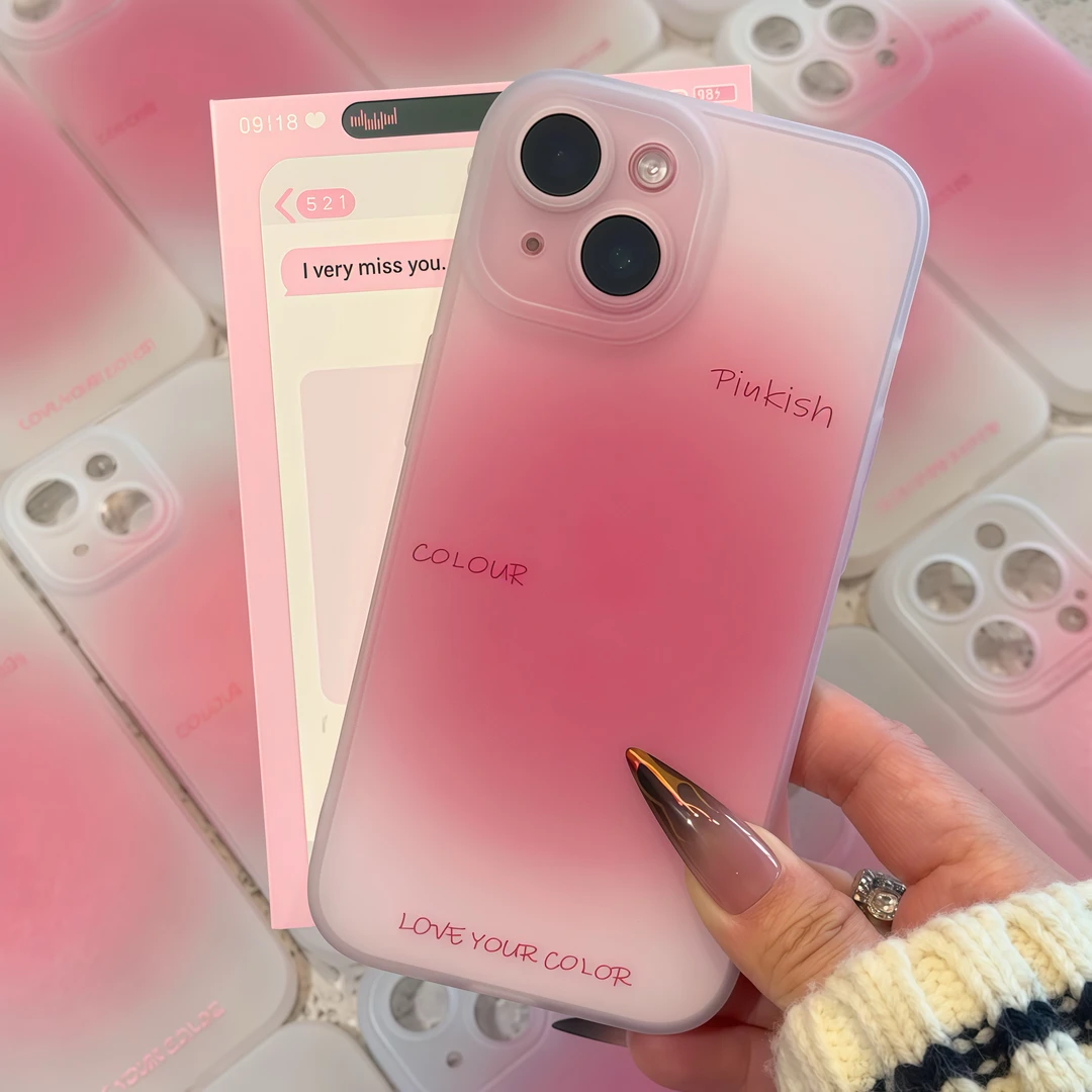 ins晕染粉渐变适用苹果15/16promax手机壳iPhone13亲肤12女11软套