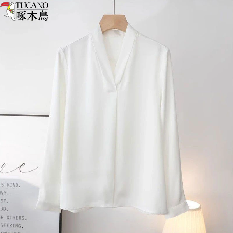 TUCANO/啄木鳥法式气质V领长袖衬衫早秋新款职业轻奢垂感免烫上衣