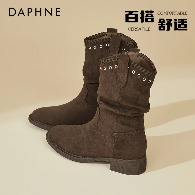 达芙妮琥珀流光褶皱堆堆靴女尖头短靴秋冬美拉德骑士靴西部牛仔靴