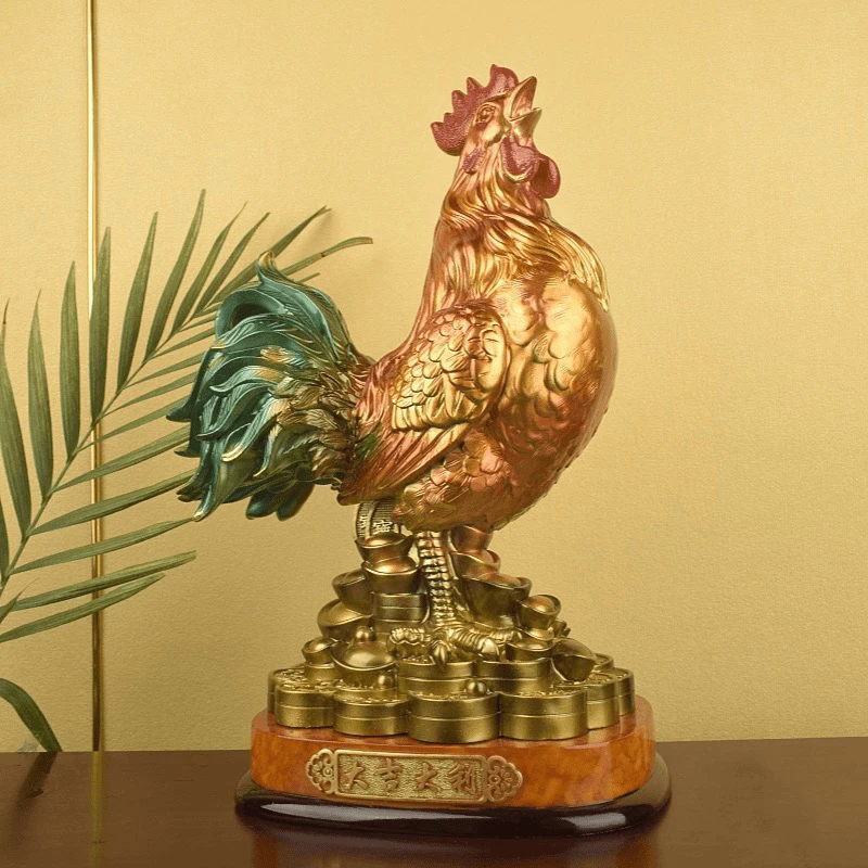 大吉大利公鸡摆件高档客厅办公室装饰品（七彩铜色鸡）中式