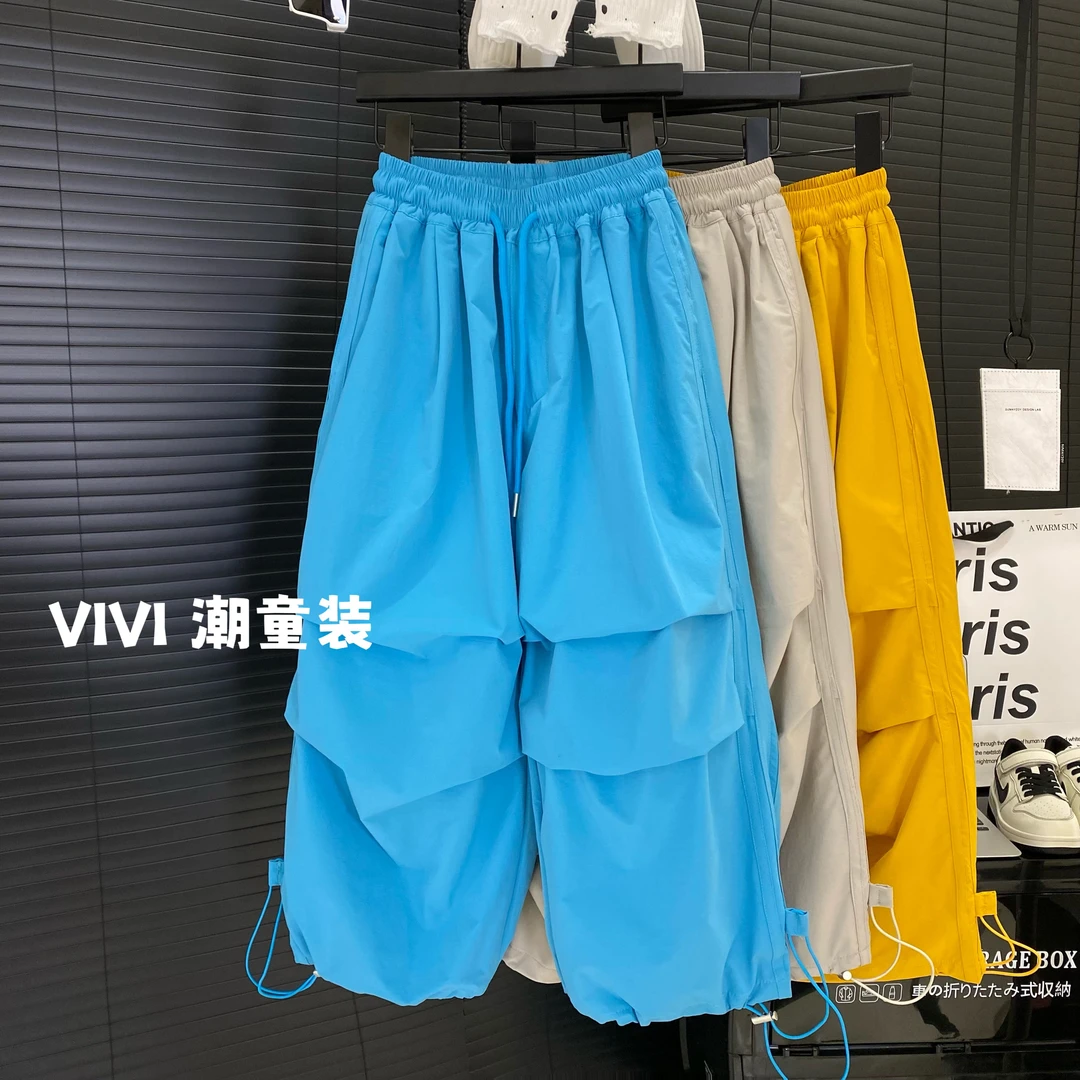 VIVI童装 2025夏季潮牌中大童百搭薄款宽松直筒束脚休闲长裤