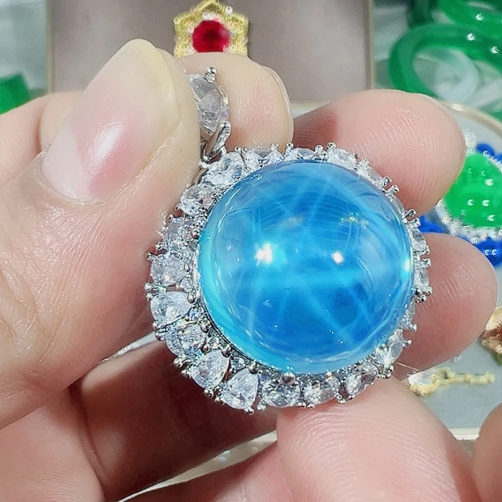 钨金红色蓝色满钻镶嵌戒指吊坠