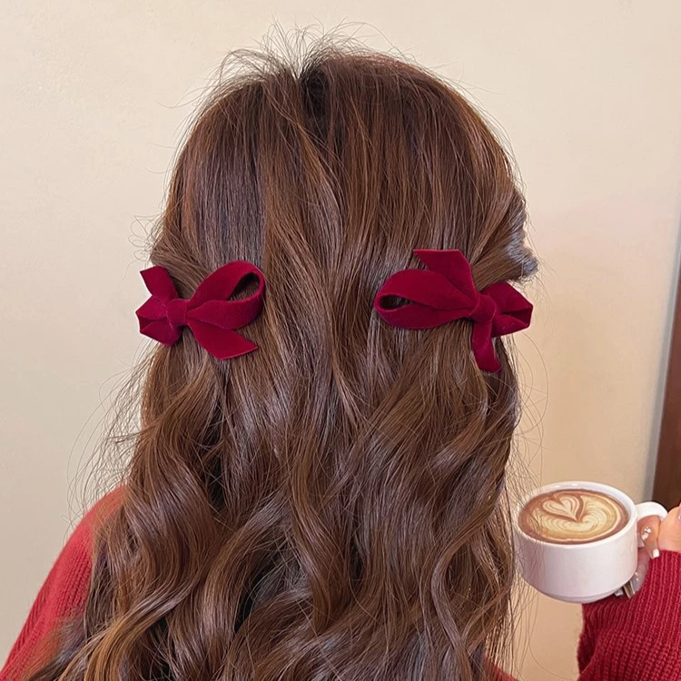 乖巧精致一对复古秋冬蝴蝶结头饰新款发夹女侧边可爱鸭嘴夹子