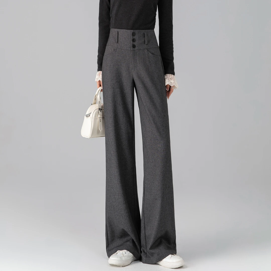 气质高腰筒喇裤女秋新款2025独特超好看裤子高级感垂感微喇西装裤