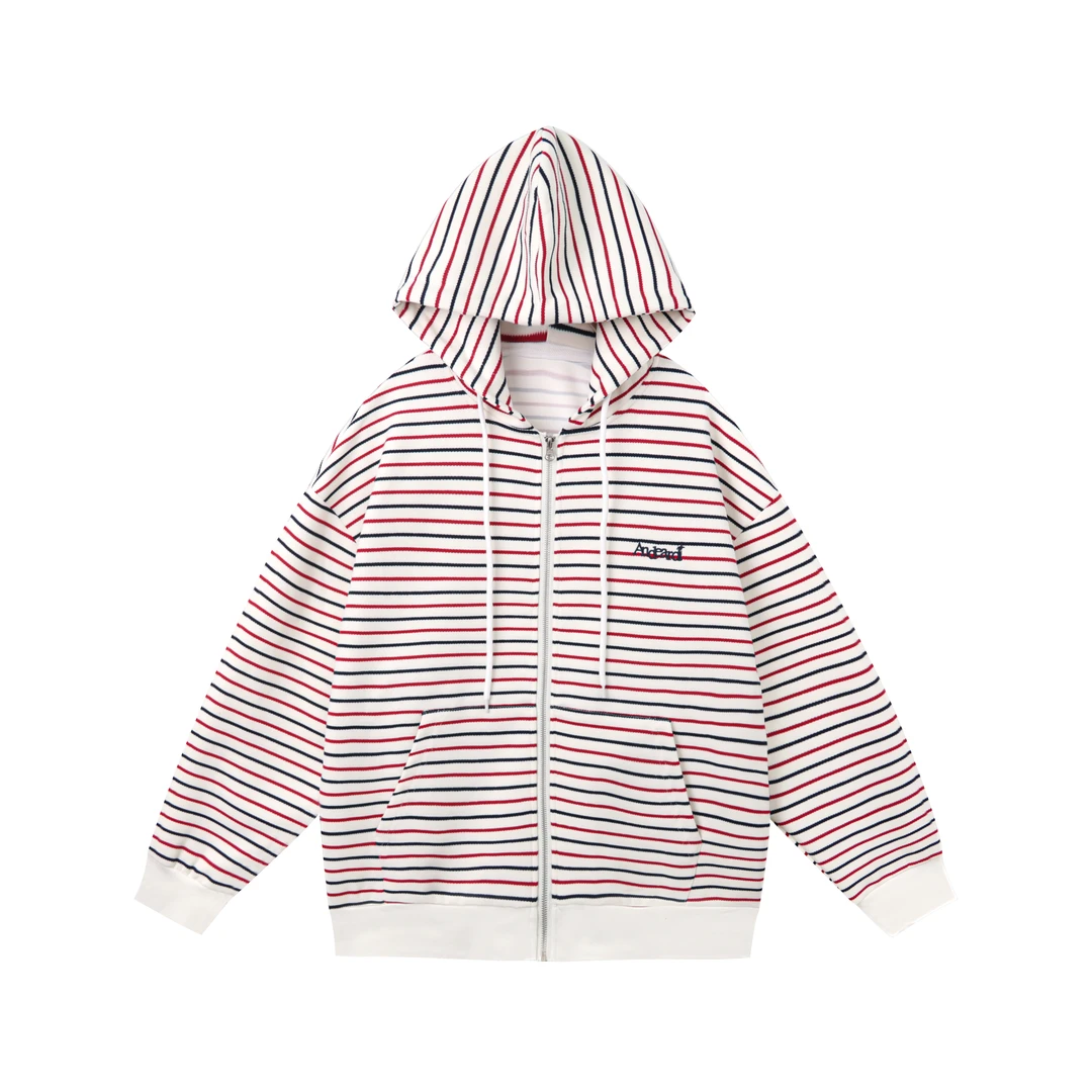 ANDEARDI彩虹条纹开衫连帽卫衣外套女宽松