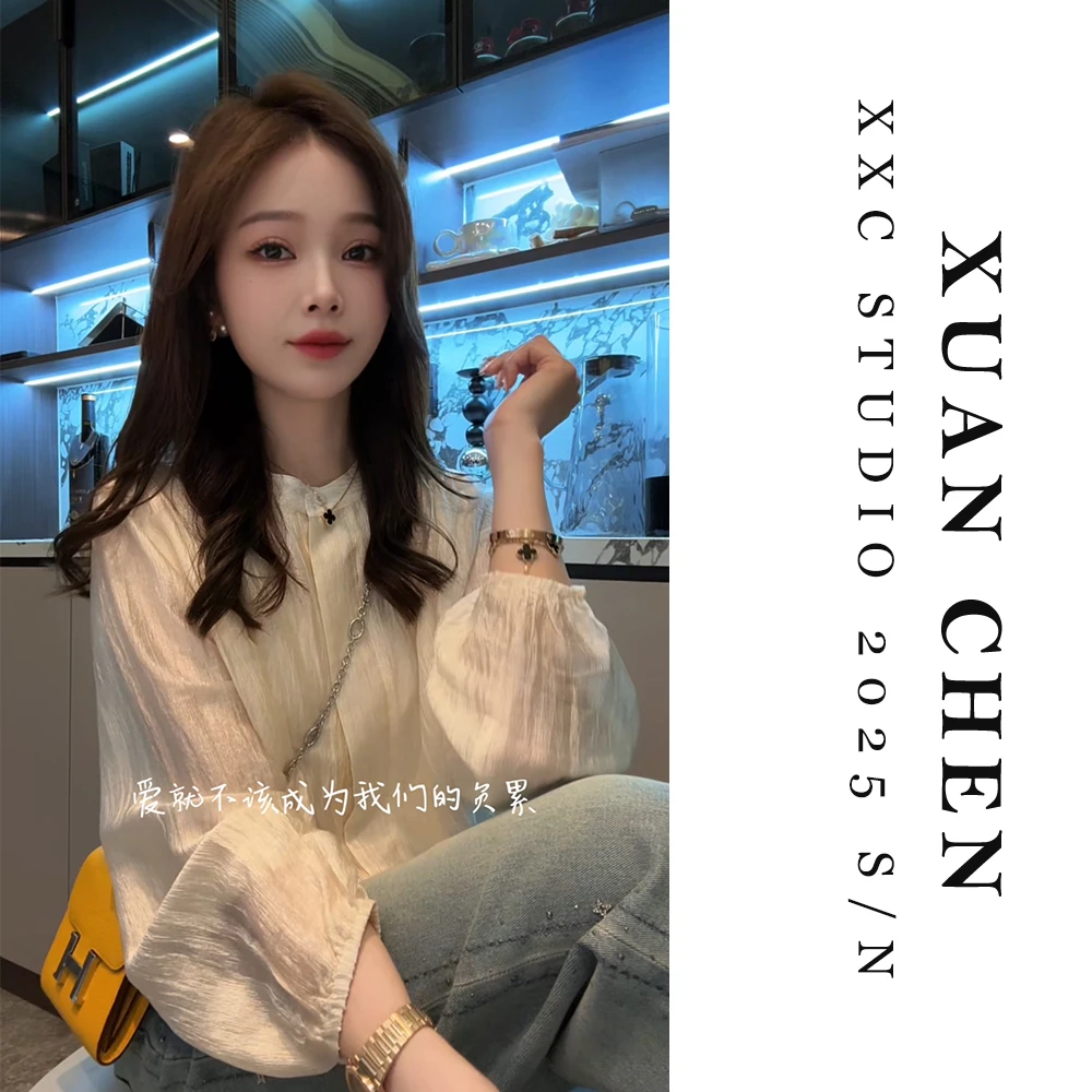 【香槟晚宴】衬衫女2025新款爆款洋气春季优雅风外穿长袖衬衣#8076