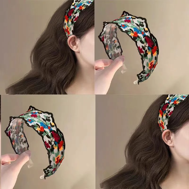 法式复古风花朵刺绣发箍女2025新款宽边发卡日常外戴发捆洗脸头箍