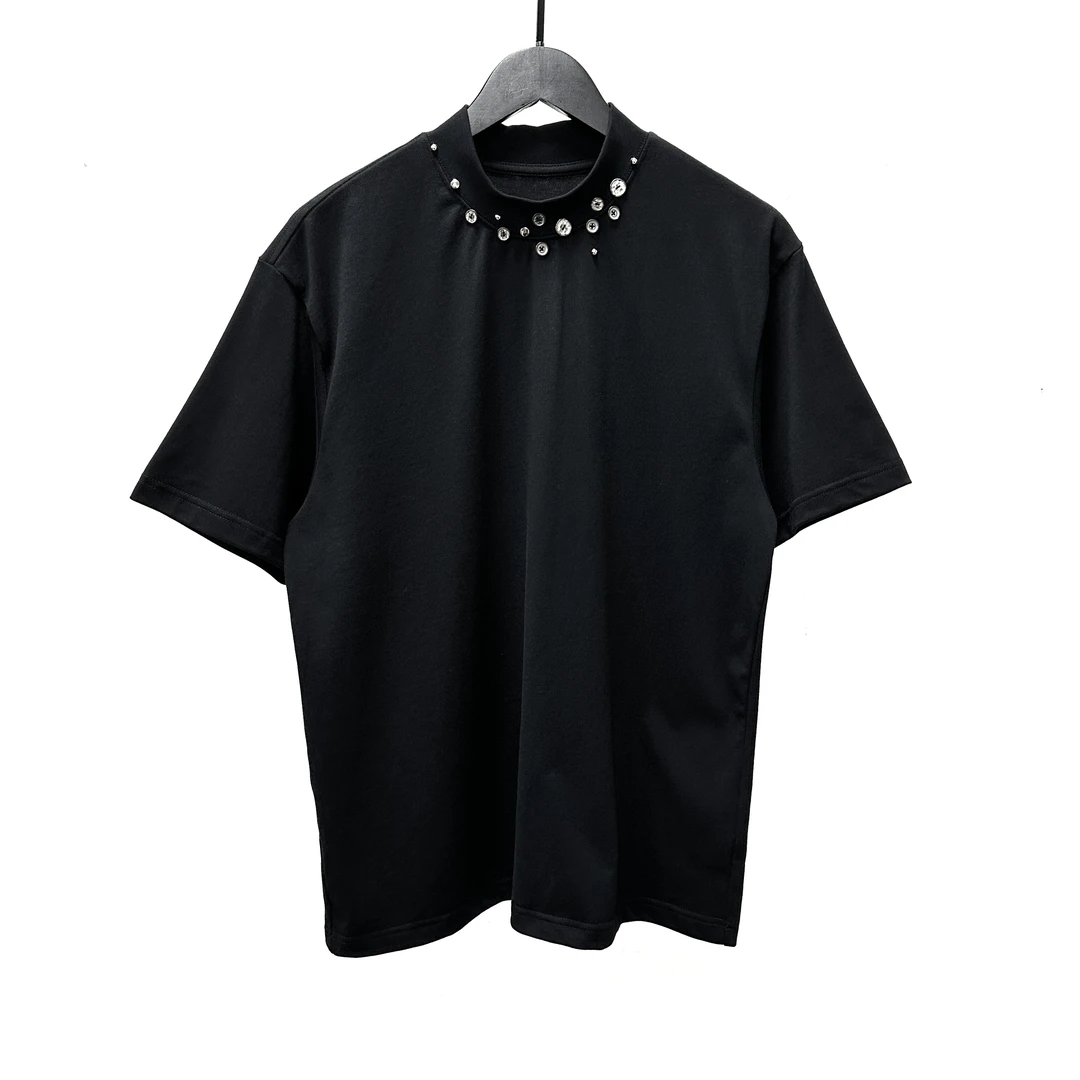 【冷目先生】 自制重磅水洗纽扣小领围半高领T恤  AC-6661