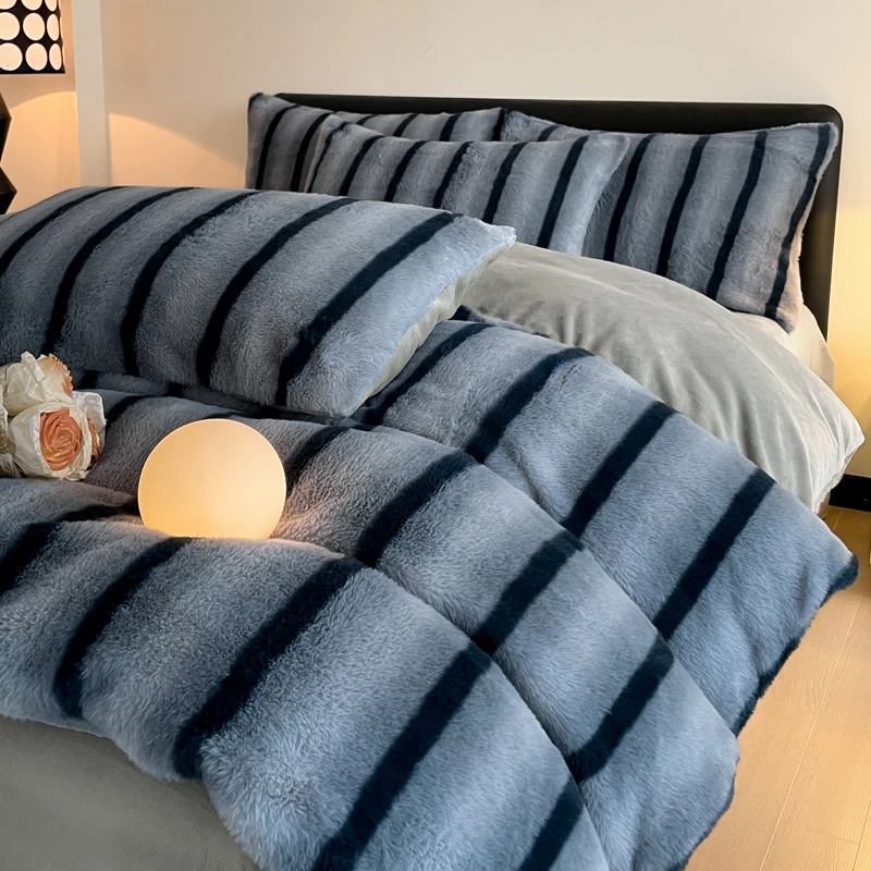 猫人秋冬仿兔毛绒床上四件套2025新款牛奶珊瑚绒被套床单床品