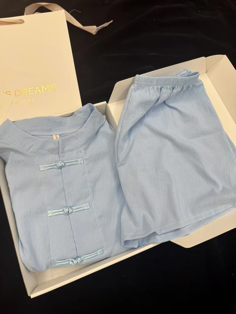 睡衣女士夏季小个子新中式国风盘扣套装2025新款家居服可外穿时尚