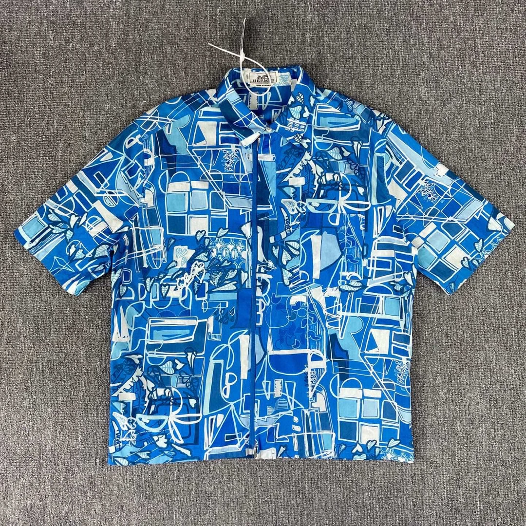 未使用 Hermes/爱马仕 250604/40码/热带雨林印花短袖拉链衬衫