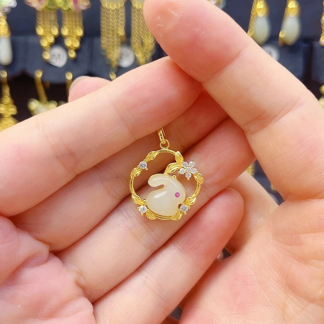 和田玉银S925镀金镶嵌颈饰