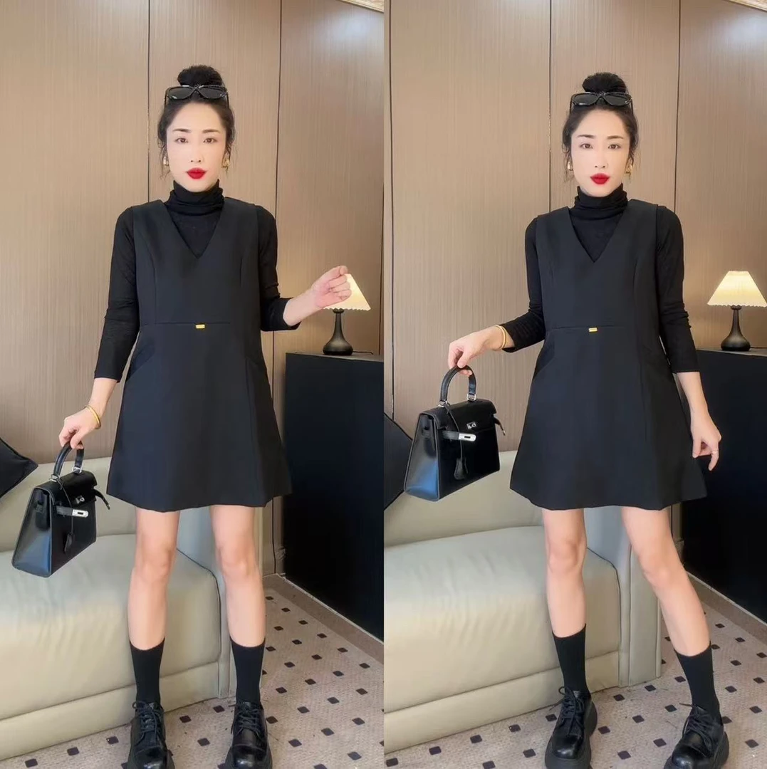 简尚家原创设计【时装周9】早春新款无袖V领西装马甲裙显瘦连衣裙