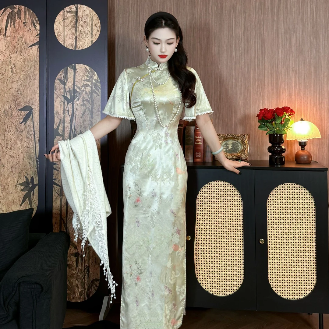 肆意【大小姐】新款国风新中式夏季浅色修身显瘦长款旗袍