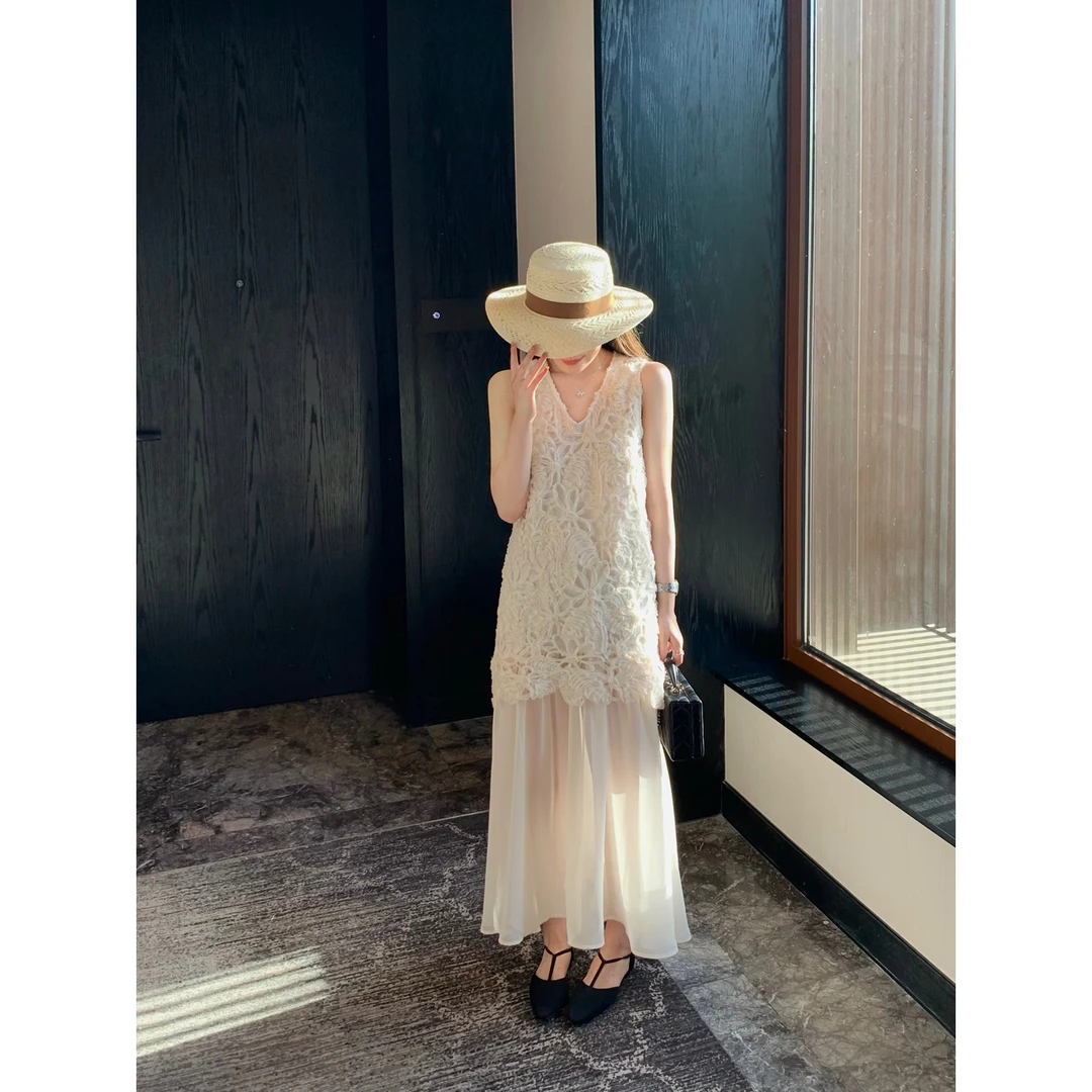 【FOR U】重工提花镂空层次感拼接连衣裙