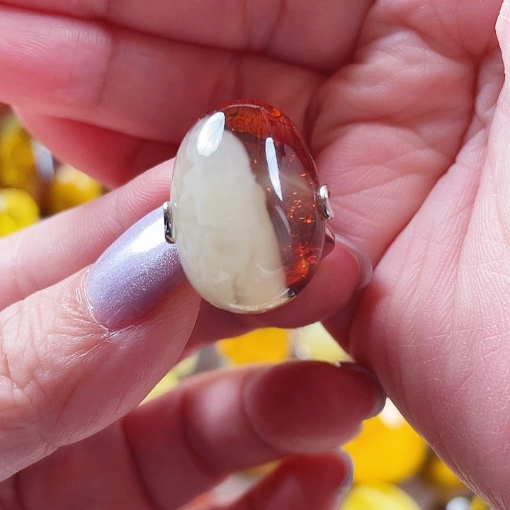 琥珀银S925镶嵌裸石戒指