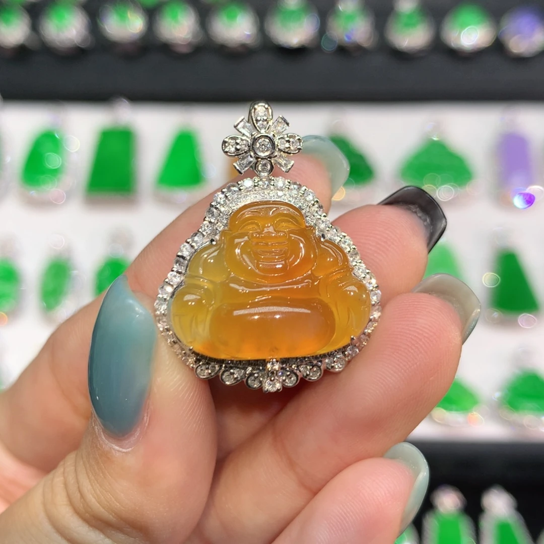 翡翠18K金镶嵌吊坠(不含链)