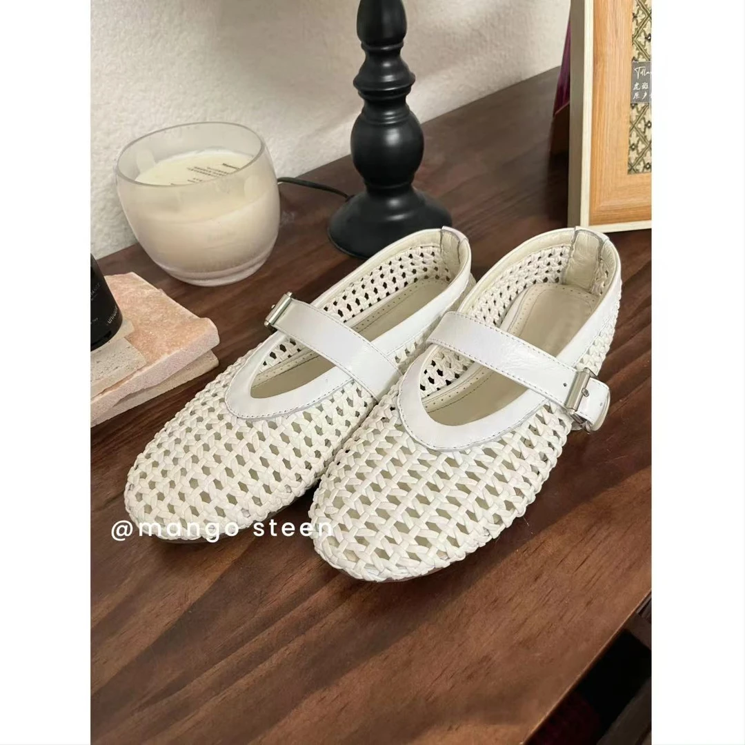 MANGO steen‘s丨软底暴走版；镂空编织玛丽珍平底鞋K5622