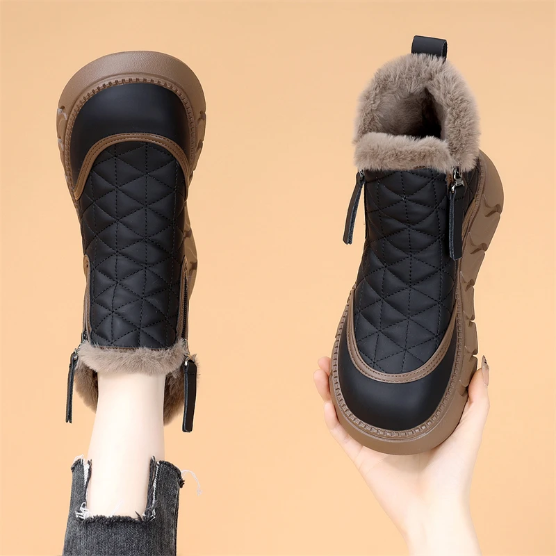爆款雪地靴女2025冬季新款厚底加绒保暖棉靴双拉链增高显脚小短靴