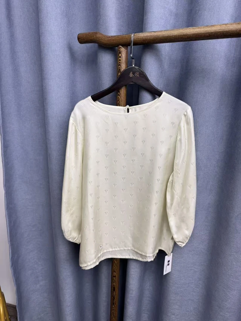 （瑕疵）夏季新款休闲时尚圆领桑蚕丝七分袖上衣女K676