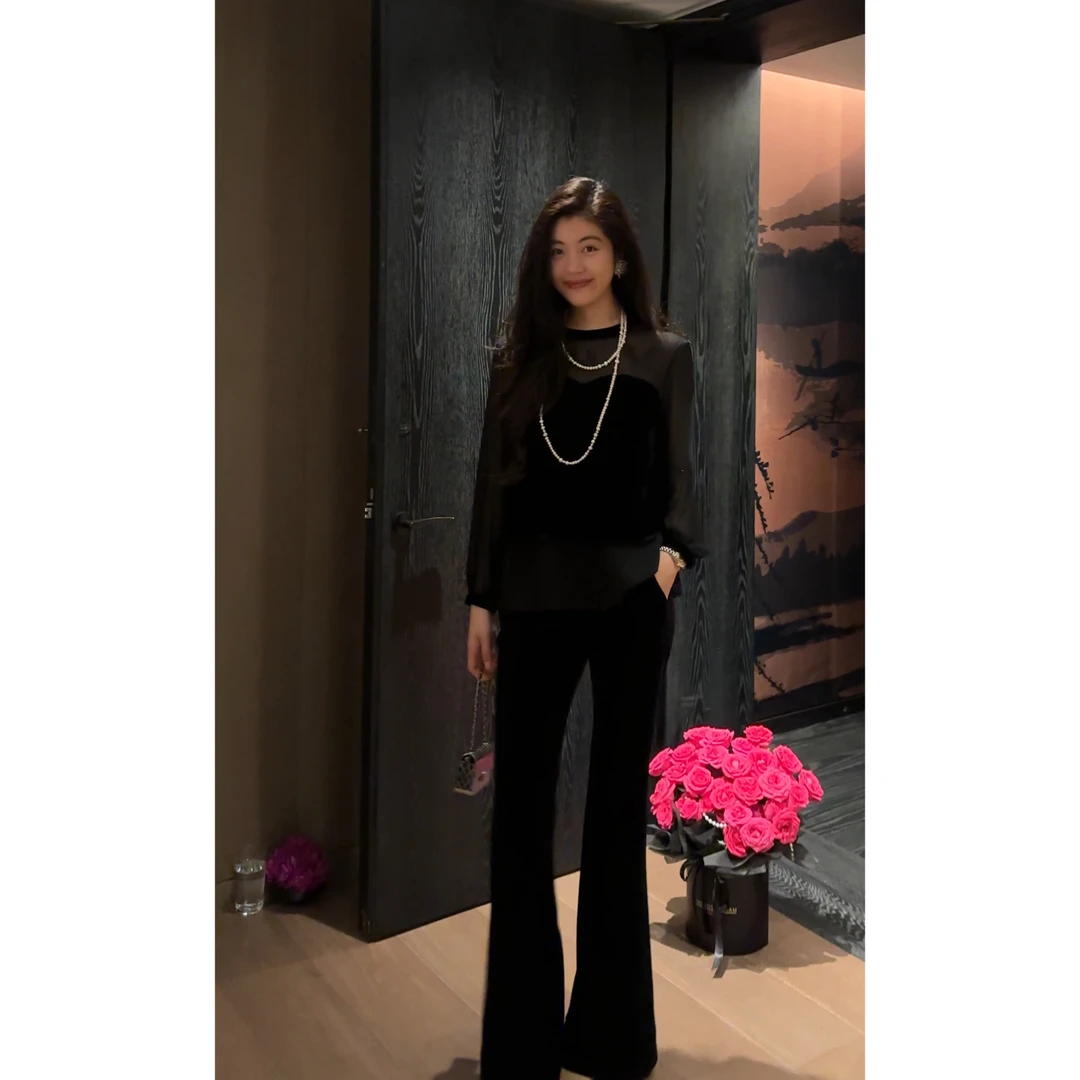 【N·COU】25秋新款【刹那花火】丝绒拼接烫钻圆领微透上衣唐装DY23117