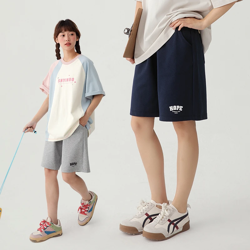 初中生休闲短裤垂顺宽松弹力印花直筒短裤透气吸汗C24BX1136B