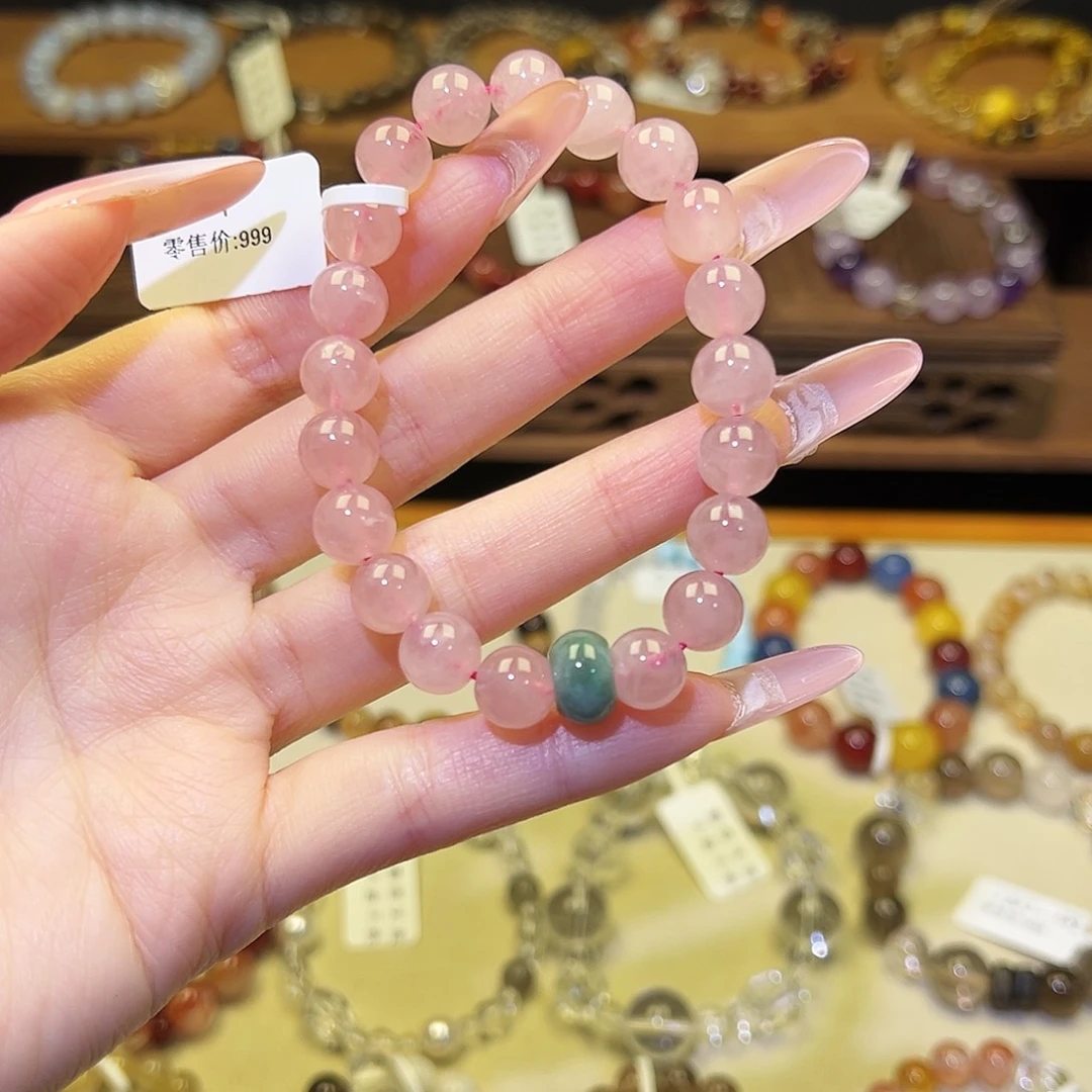 水晶银S925镀金镶嵌手串粉111