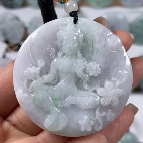 翡翠颈饰未镶嵌山水观音两面工福利