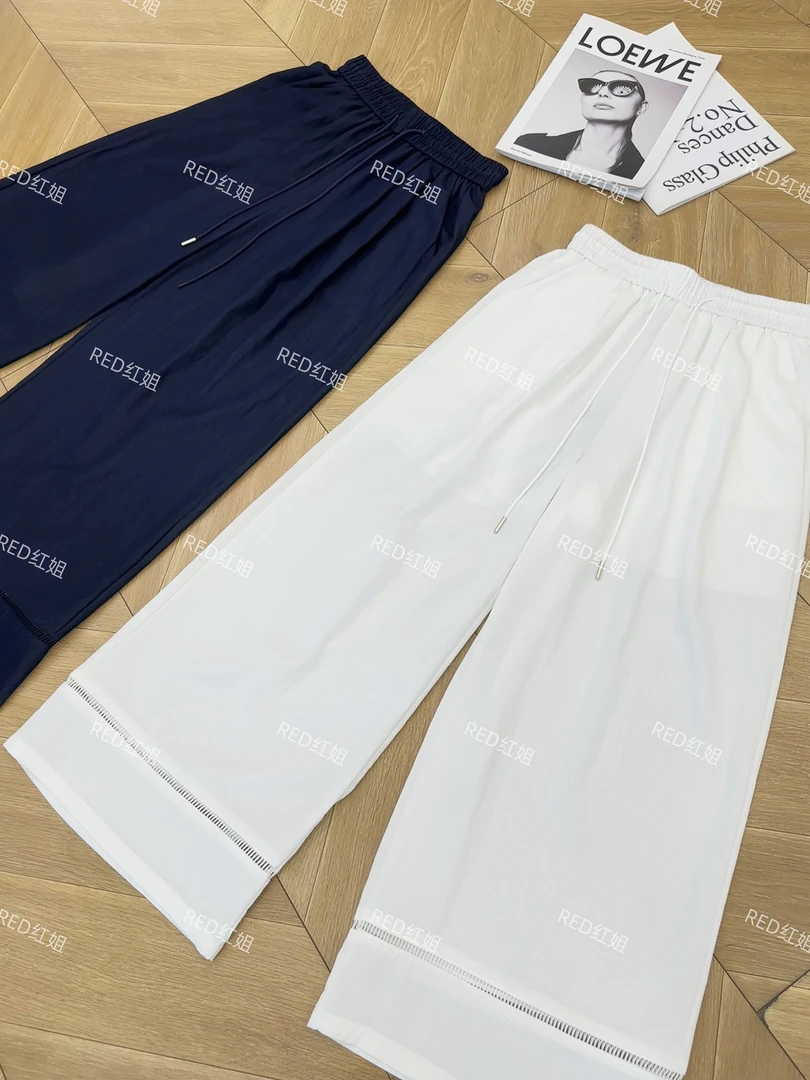 2025新款韩系抽绳松紧腰带镂空设计阔腿休闲裤1386