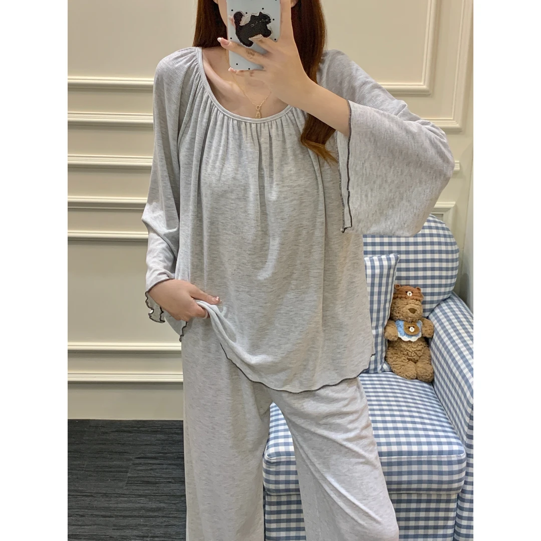 慵懒感睡衣女款春秋季长袖长裤带胸垫2025新款简约休闲套装家居服