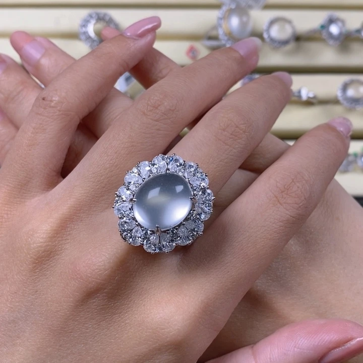 文***妇石英质玉银S925镶嵌戒指