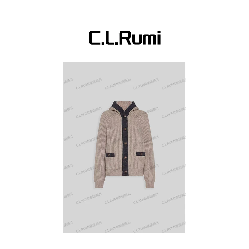 【Rumi时装】“拥抱”25秋冬高克重连帽宽松百搭羊毛针织外套7132wt