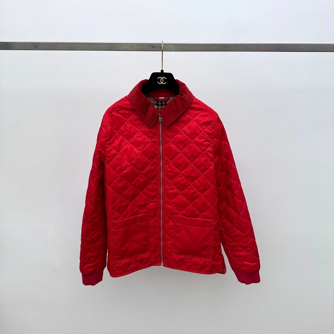 99新 BURBERRY/博柏利 灯芯绒衣领绗缝夹克外套 14Y码 02959