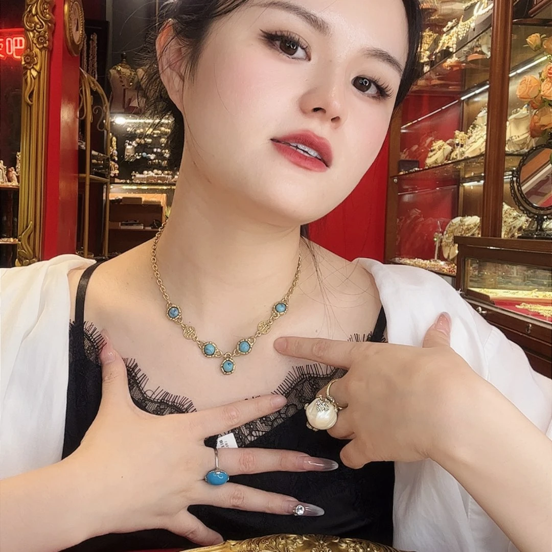 琉璃铜合金锆石铁合金美国古董项链