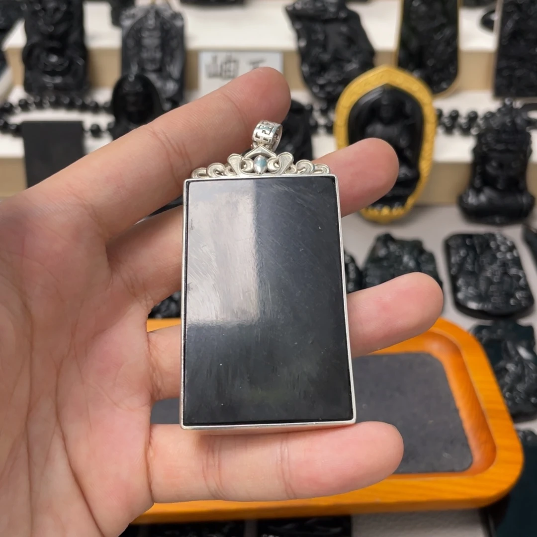 齐***』蛇纹石玉银S925镶嵌吊坠