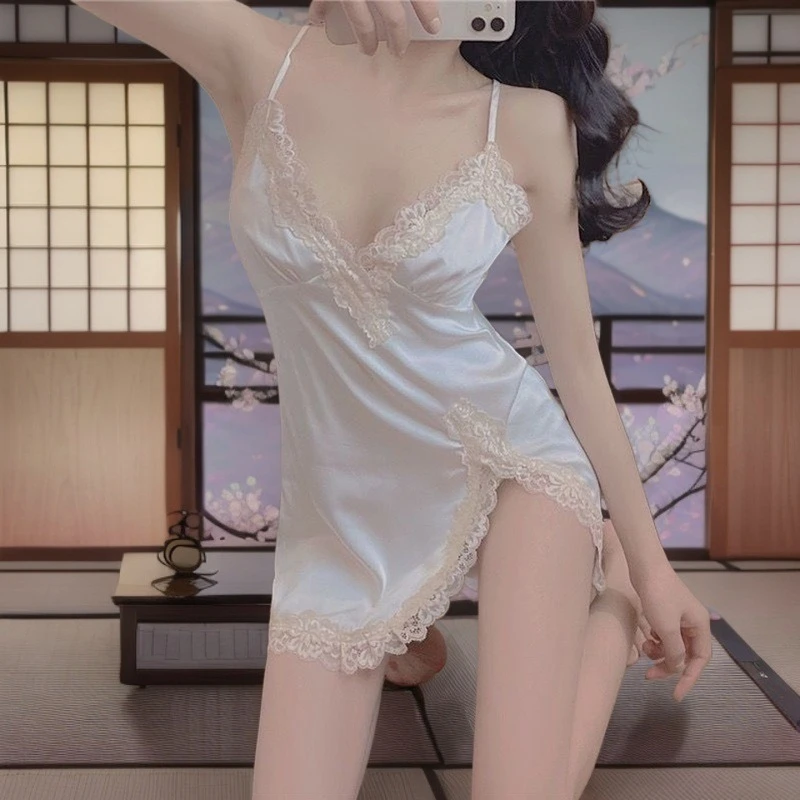 法式中长裙无袖成人印染性感睡裙薄款美背冰丝绸睡袍网红春夏